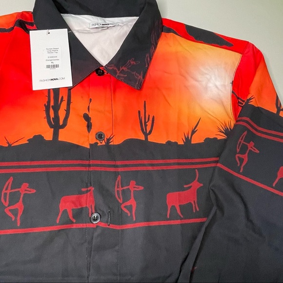 Fashion Nova Mens Sunset Desert Long Sleeve Western Button Up Shirt - Picture 2 of 8